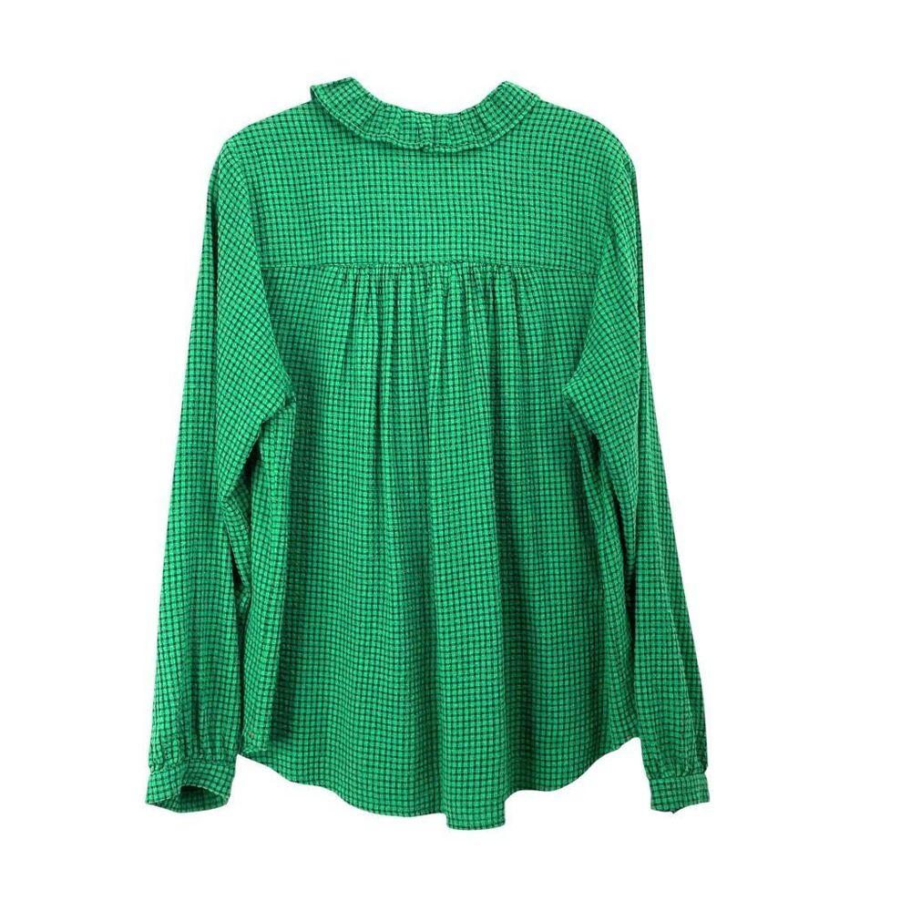 Xirena Hedge plaid ruffle neck‎ Caspian Top blouse Size M green - Picture 7 of 8